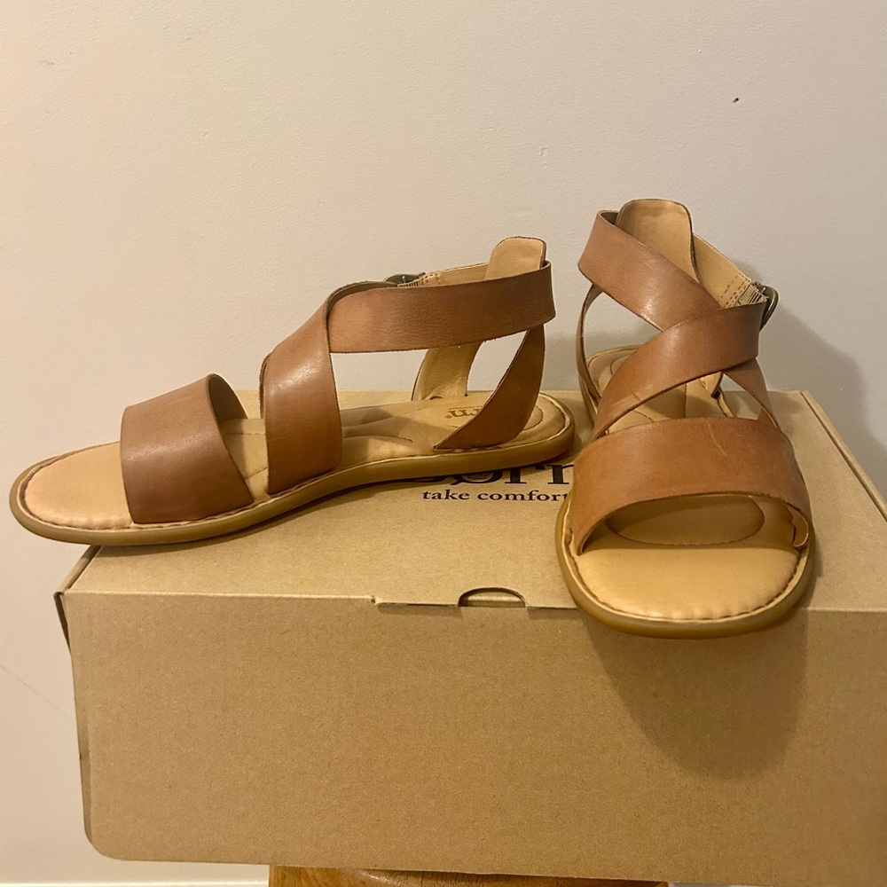BORN Lucia Brown Ankle Sandals